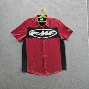 FMF Men Button Up Shirt M Red Colorblock Logo Y2K Flying Machine Factory Moto